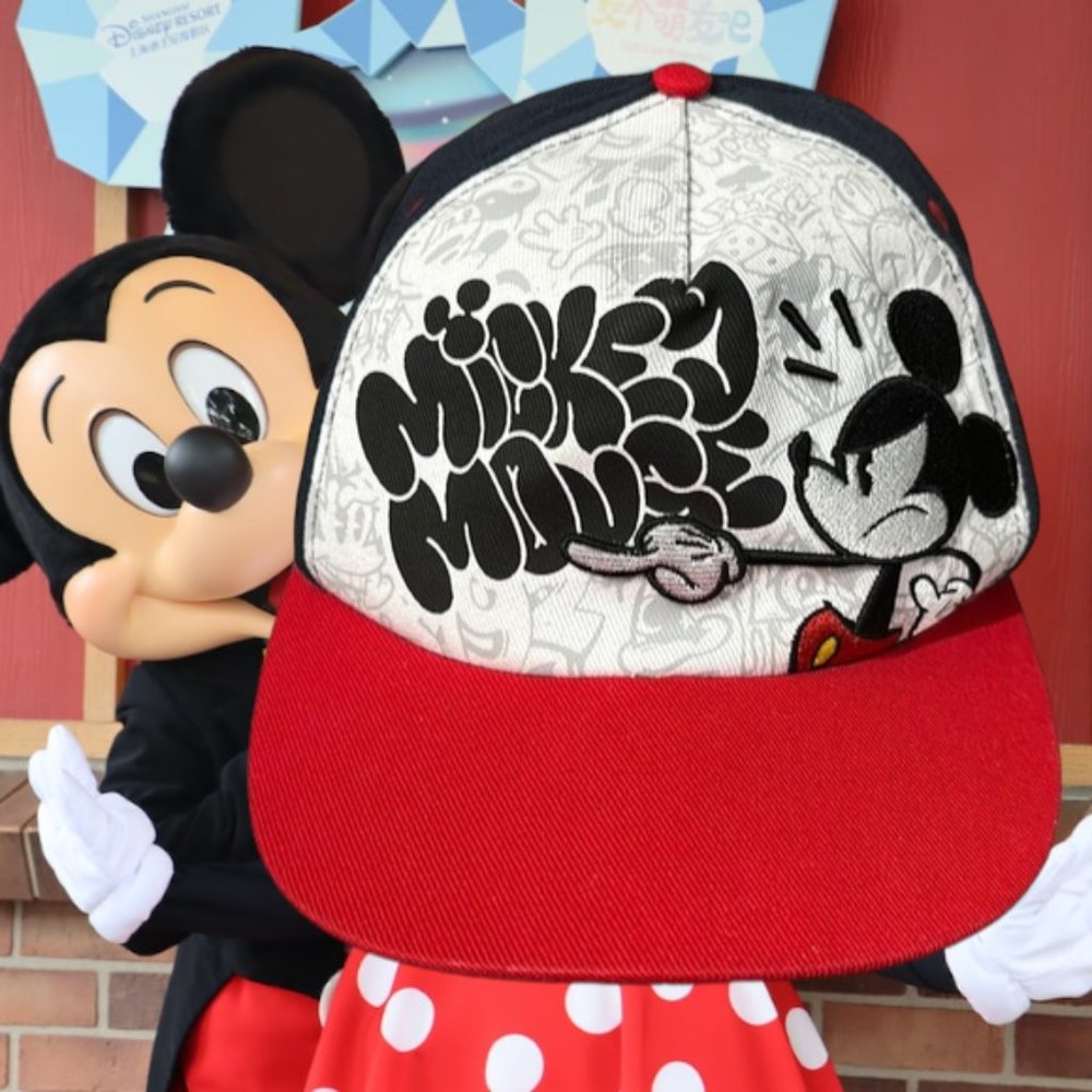Disney Parks Blue-Red Angry Mickey Mouse Graffiti MM 28 Snap Back Hat Cap OSFA